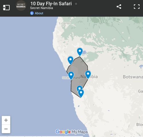 Map of 13 Day Namibia Luxury Family Fly-In Safari