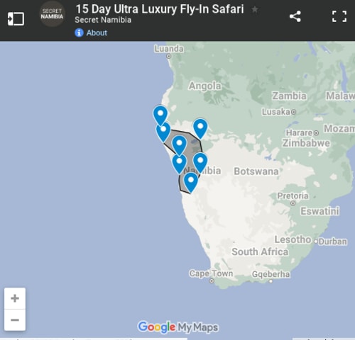 Map of 12 Day Ultra Luxury Private Fly-In Safari