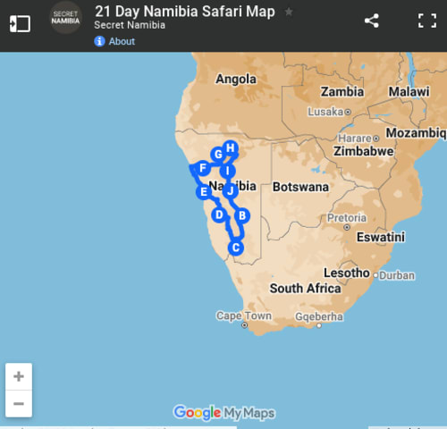 Map of 21 Day Namibia Luxury Self-Drive Safari