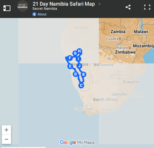 Map of 28 Day Best Of Namibia Luxury Self-Drive Safari